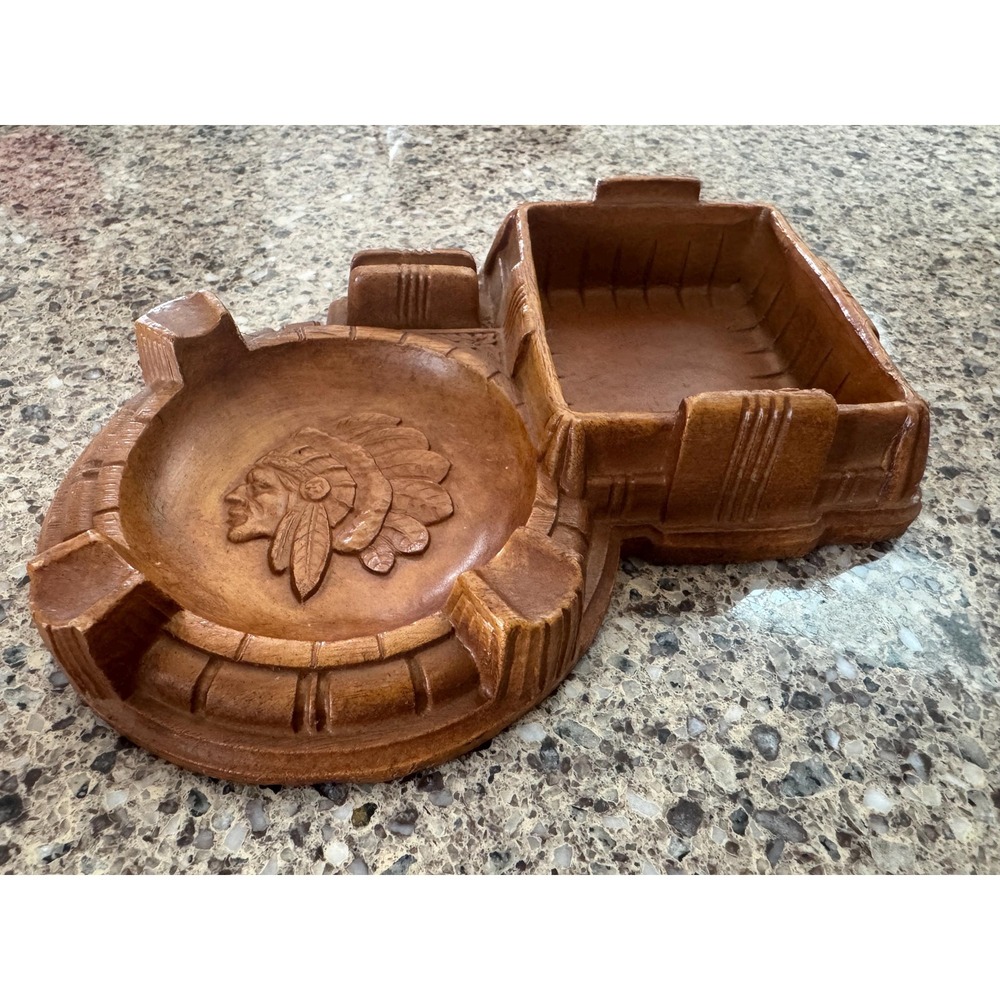 VTG Burwood Native American Chief Smoker's Tray Ashtray Caddy MCM USA TAGS EUC